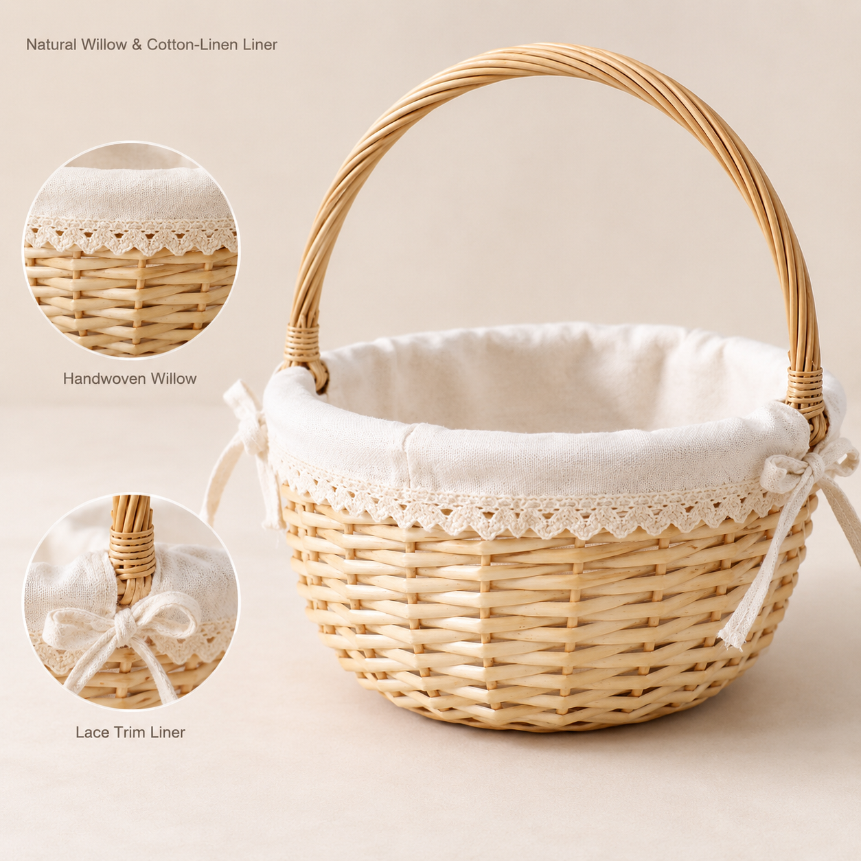 Willow Picnic Basket with Cotton-Linen Liner | 2 Sizes