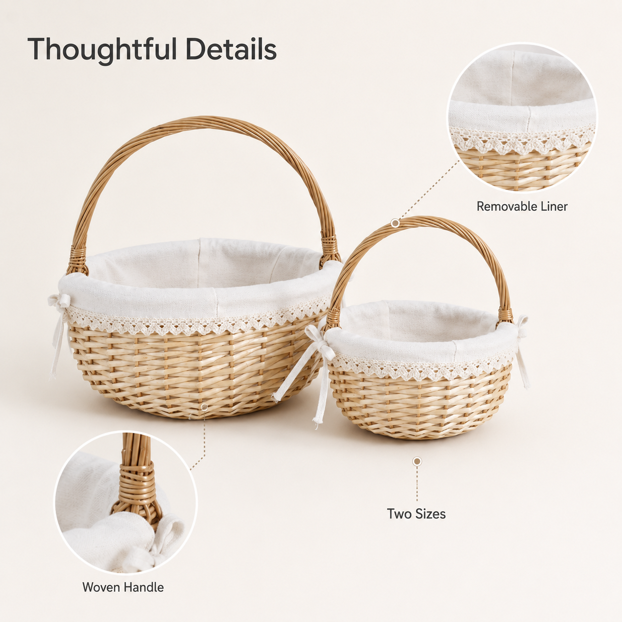 Willow Picnic Basket with Cotton-Linen Liner | 2 Sizes