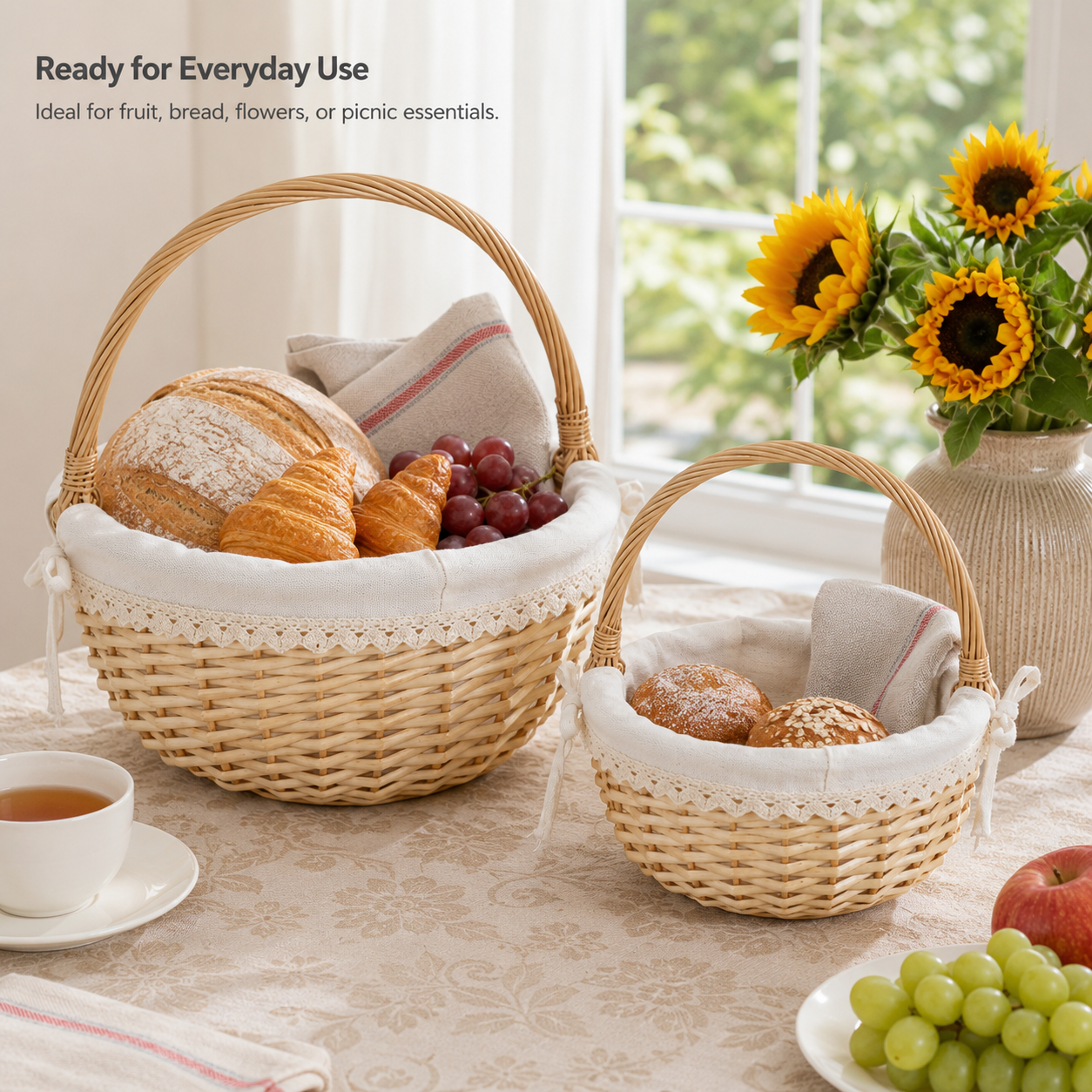 Willow Picnic Basket with Cotton-Linen Liner | 2 Sizes