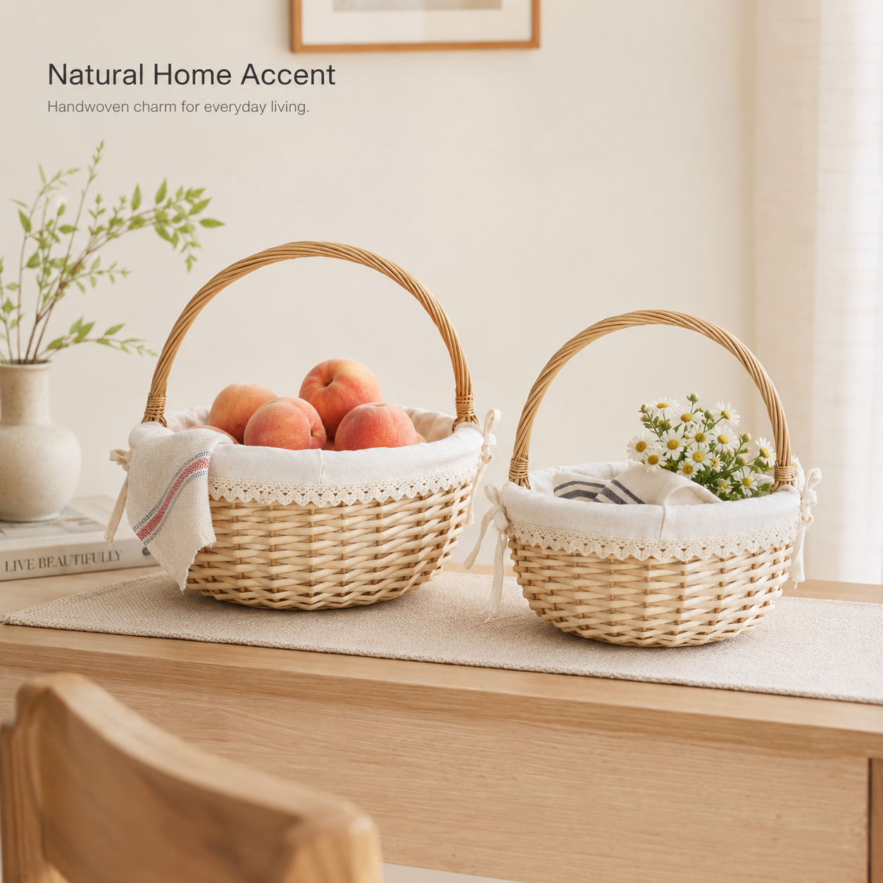 Willow Picnic Basket with Cotton-Linen Liner | 2 Sizes