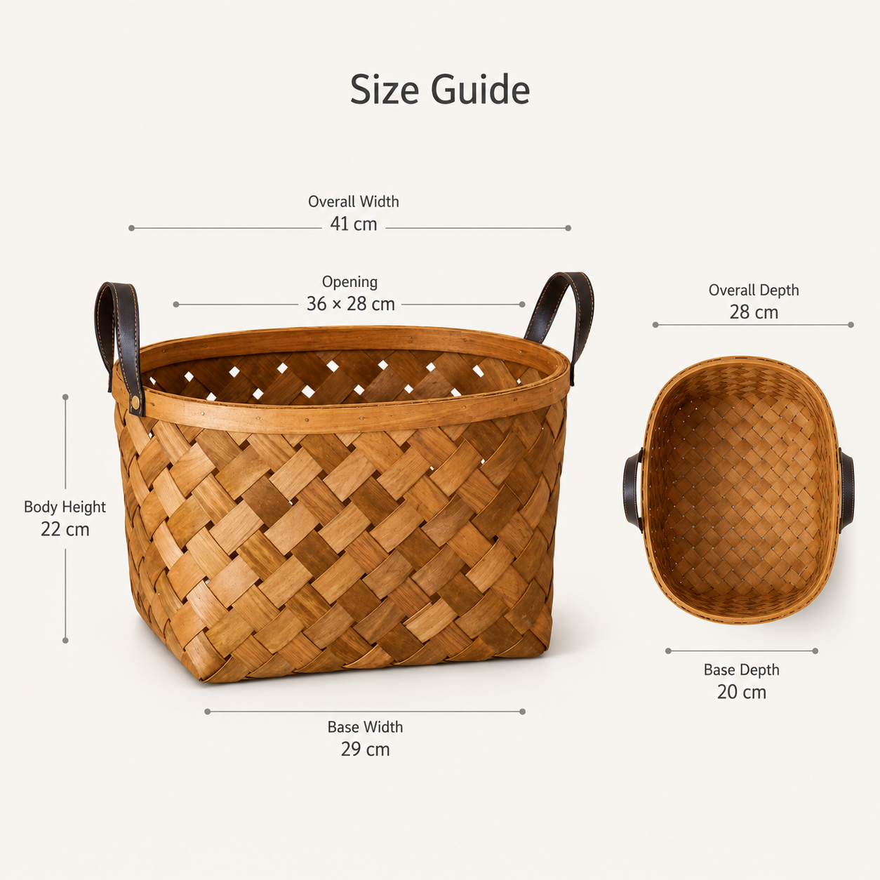 Woven Fir Wood Storage Basket with PU Handles | 36×28cm