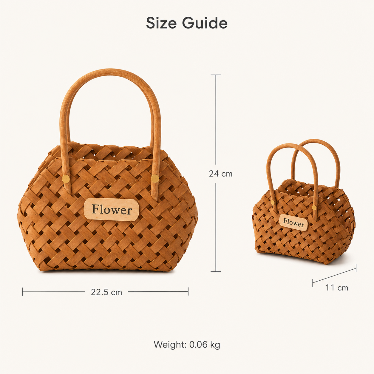 Handwoven Bamboo Flower Basket with Double Handles