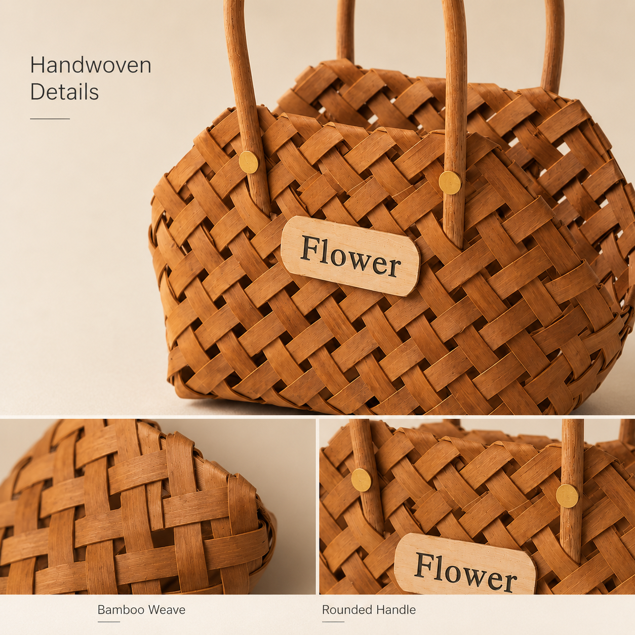 Handwoven Bamboo Flower Basket with Double Handles