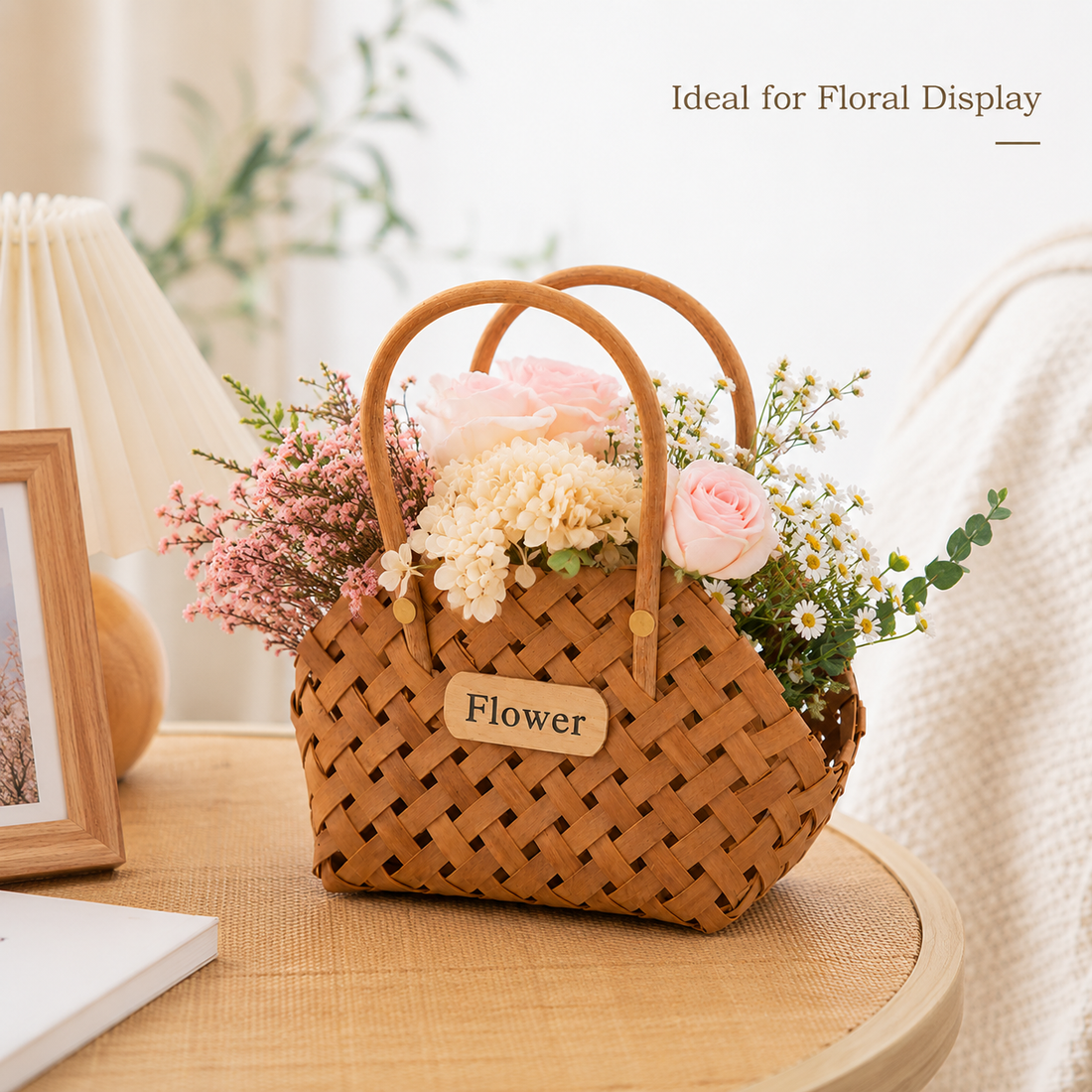 Handwoven Bamboo Flower Basket with Double Handles