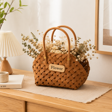 Handwoven Bamboo Flower Basket with Double Handles