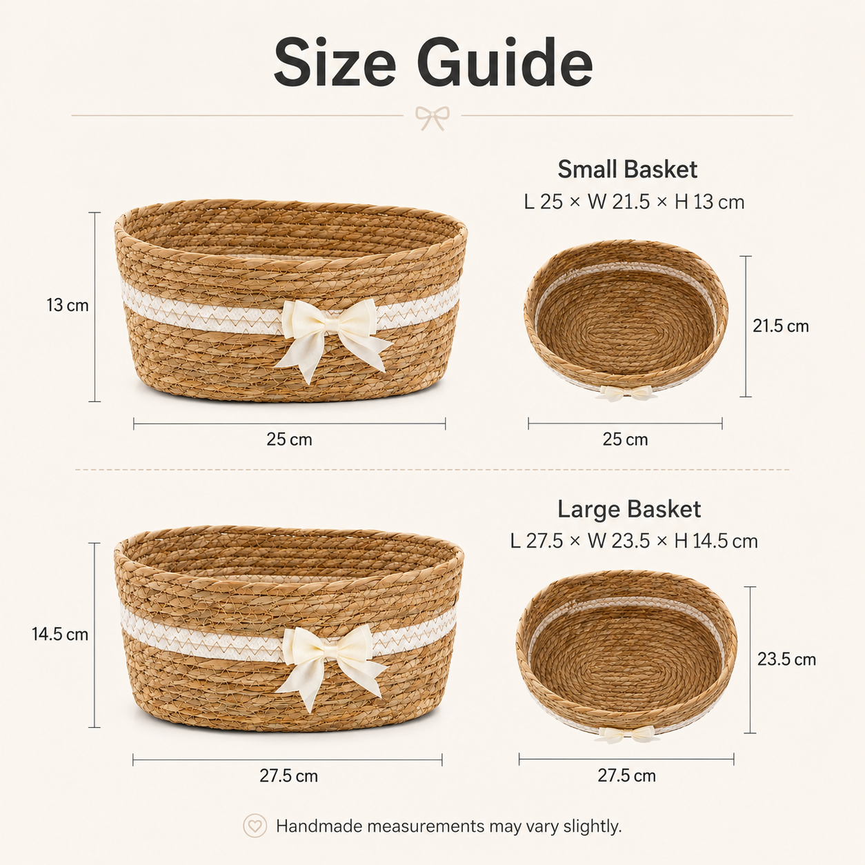 Natural Cattail Storage Basket with Bow | 2 Sizes