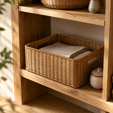 Rectangular Wicker Basket for Shelf Storage close-up texture