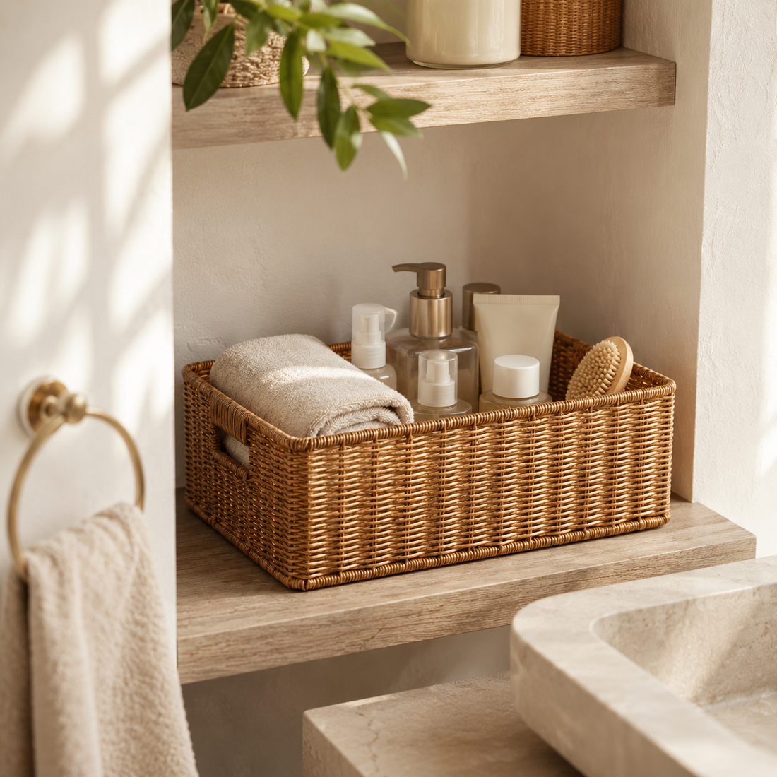 Rectangular Wicker Basket for Shelf Storage tabletop or shelf display
