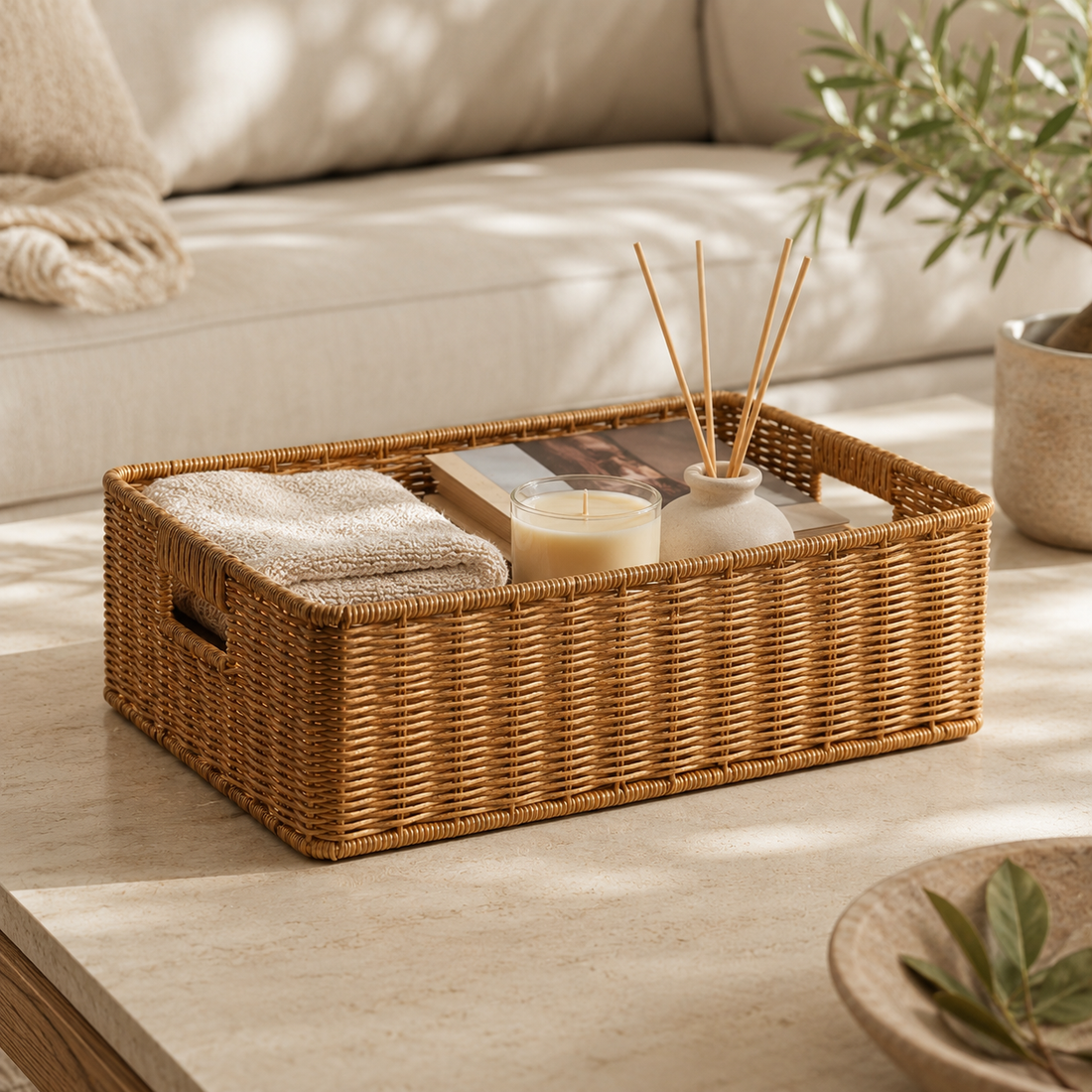 Rectangular Wicker Basket for Shelf Storage alternate angle
