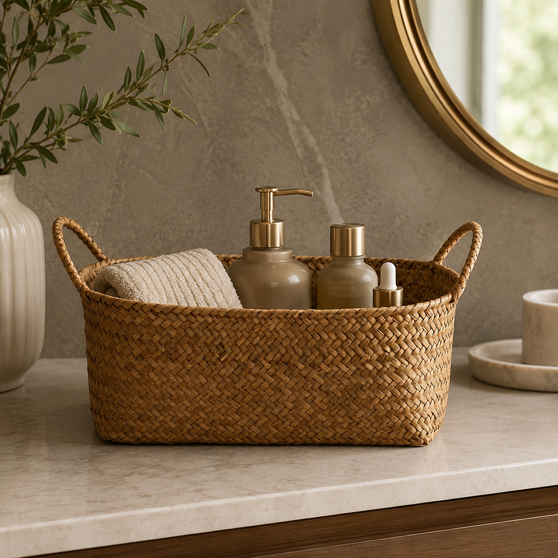 woven rattan storage basket product view