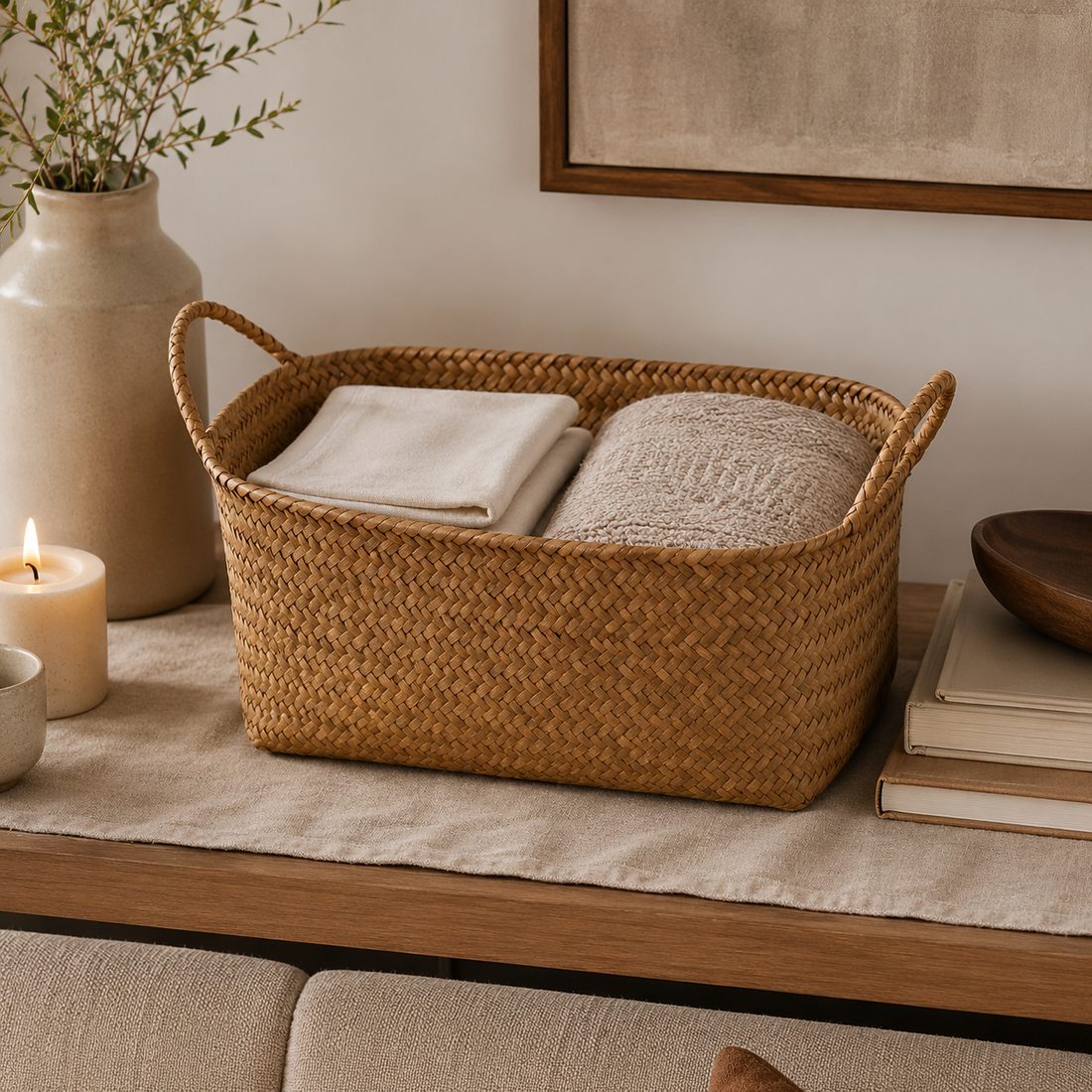 Woven Rattan Storage Basket with Handles grouped product view