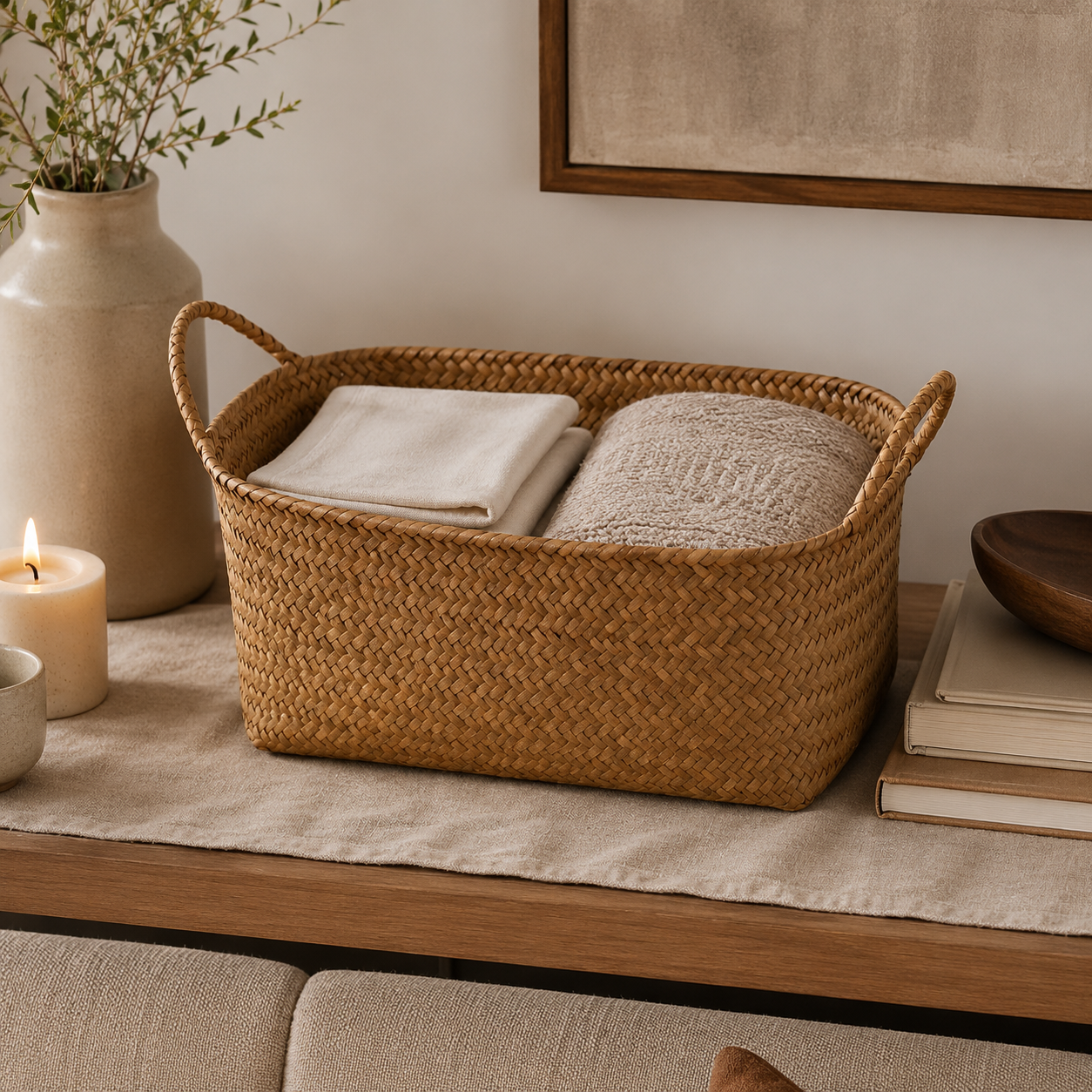 Woven Rattan Storage Basket with Handles grouped product view