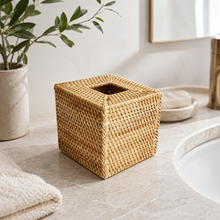 Rattan Tissue Box Cover for Vanity or Tabletop woven detail view