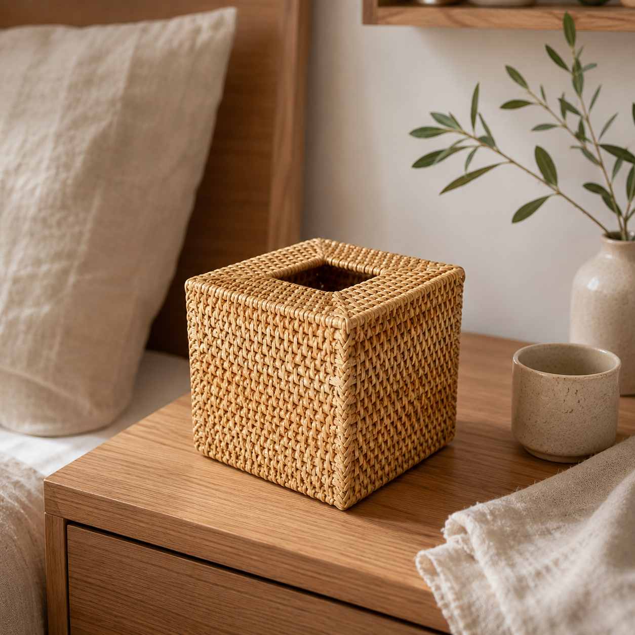 Rattan Tissue Box Cover for Vanity or Tabletop alternate angle