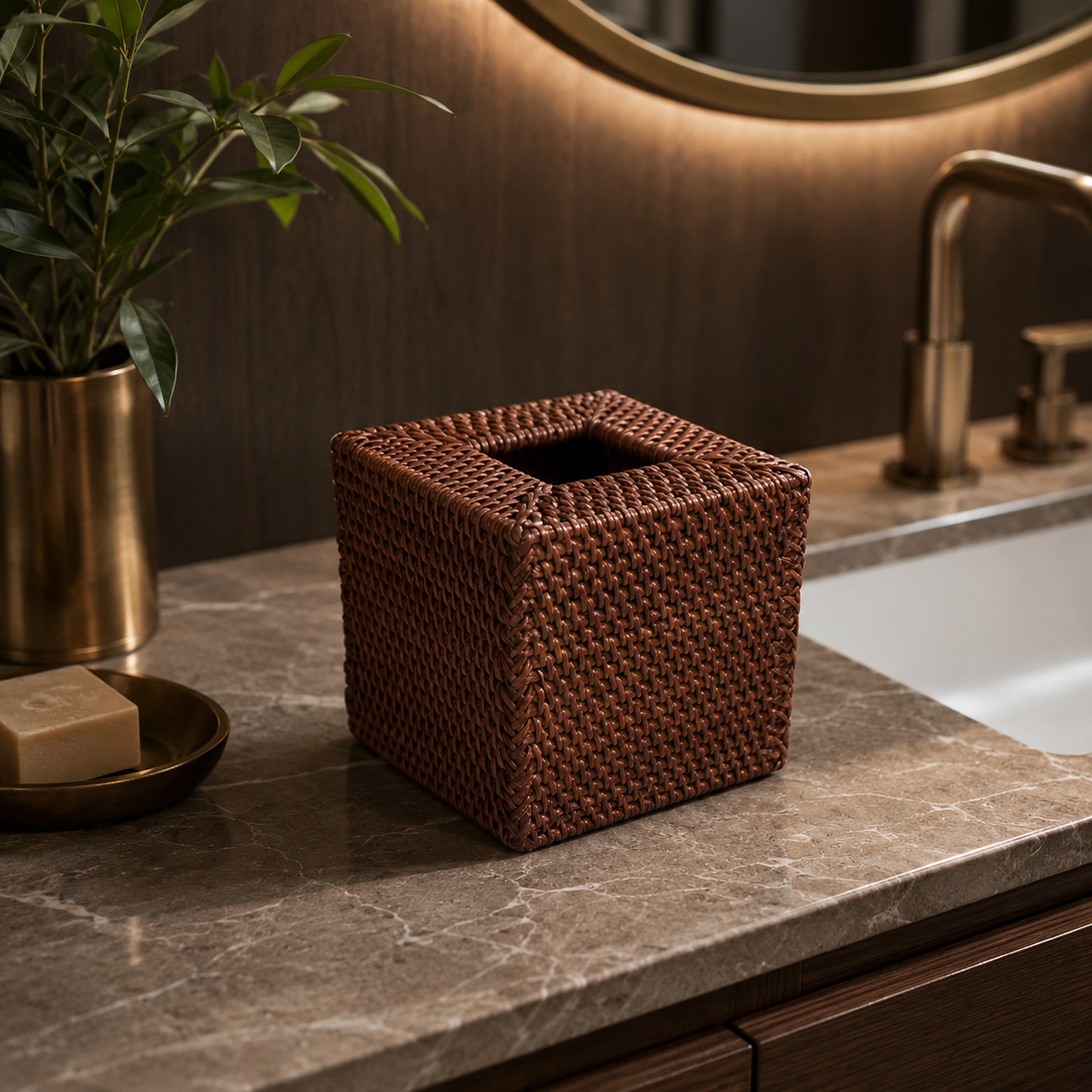 Rattan Tissue Box Cover for Vanity or Tabletop size or option view