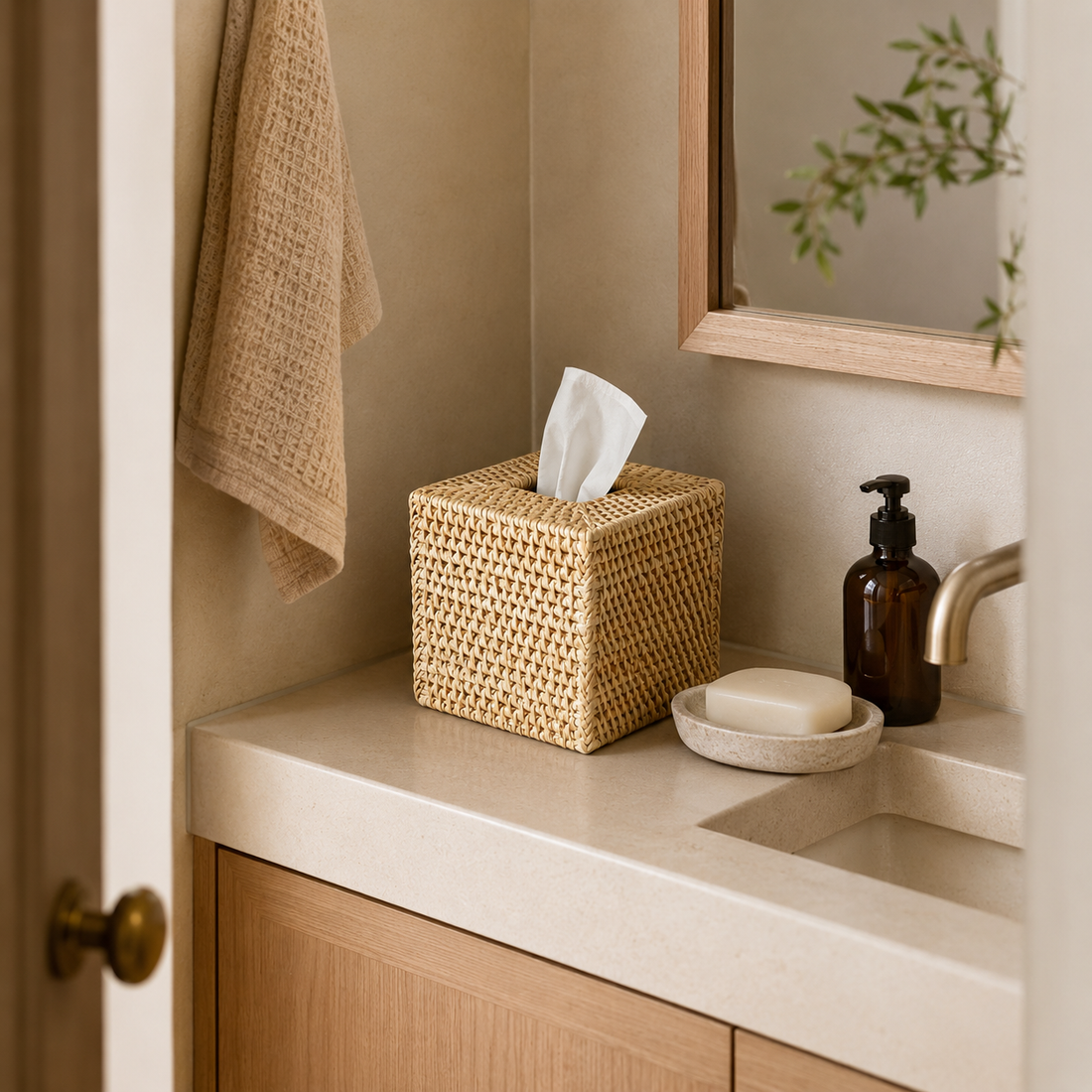 Rattan Tissue Box Cover for Vanity or Tabletop tabletop or shelf display