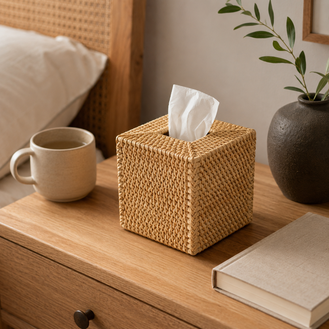 Rattan Tissue Box Cover for Vanity or Tabletop grouped product view
