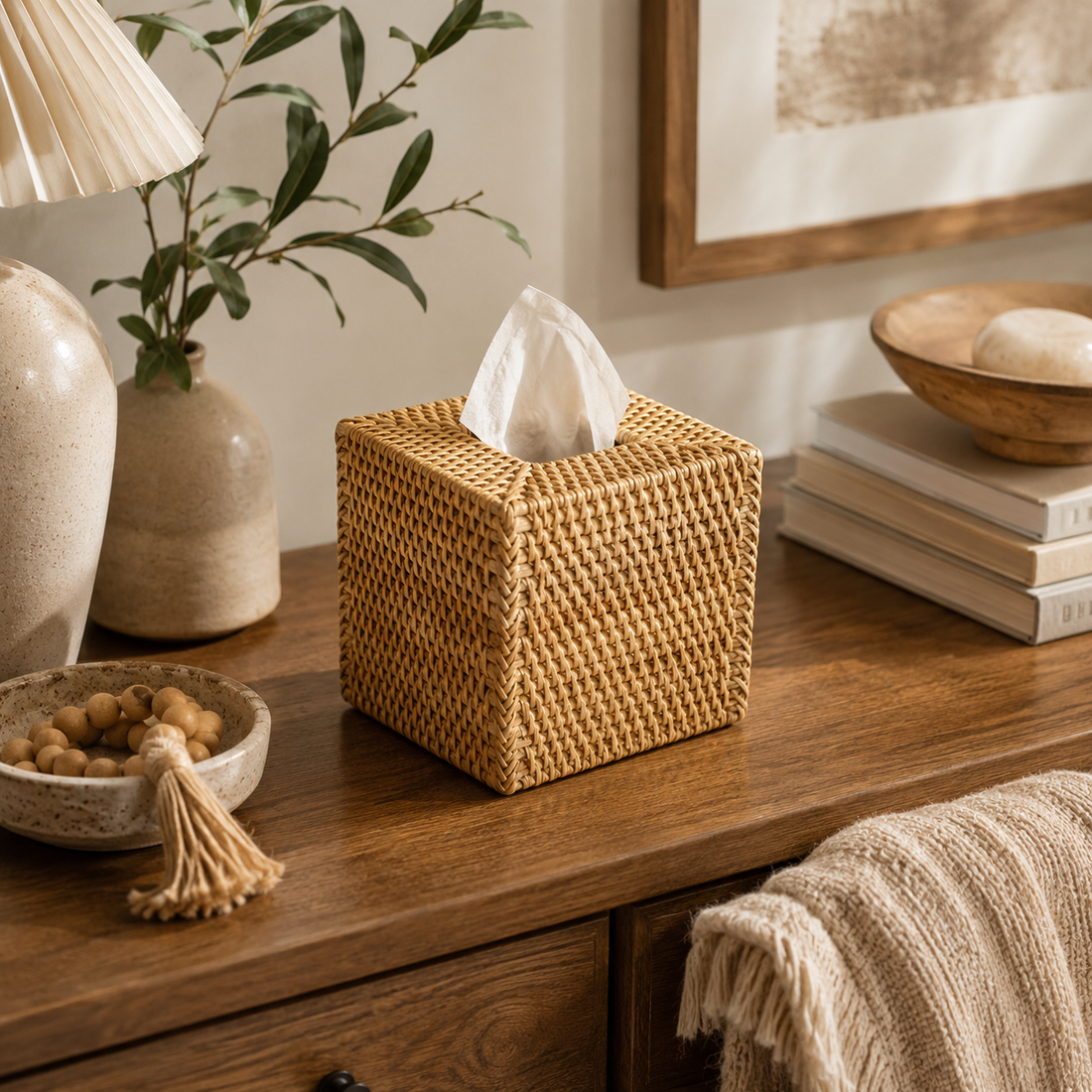 rattan tissue box cover product view