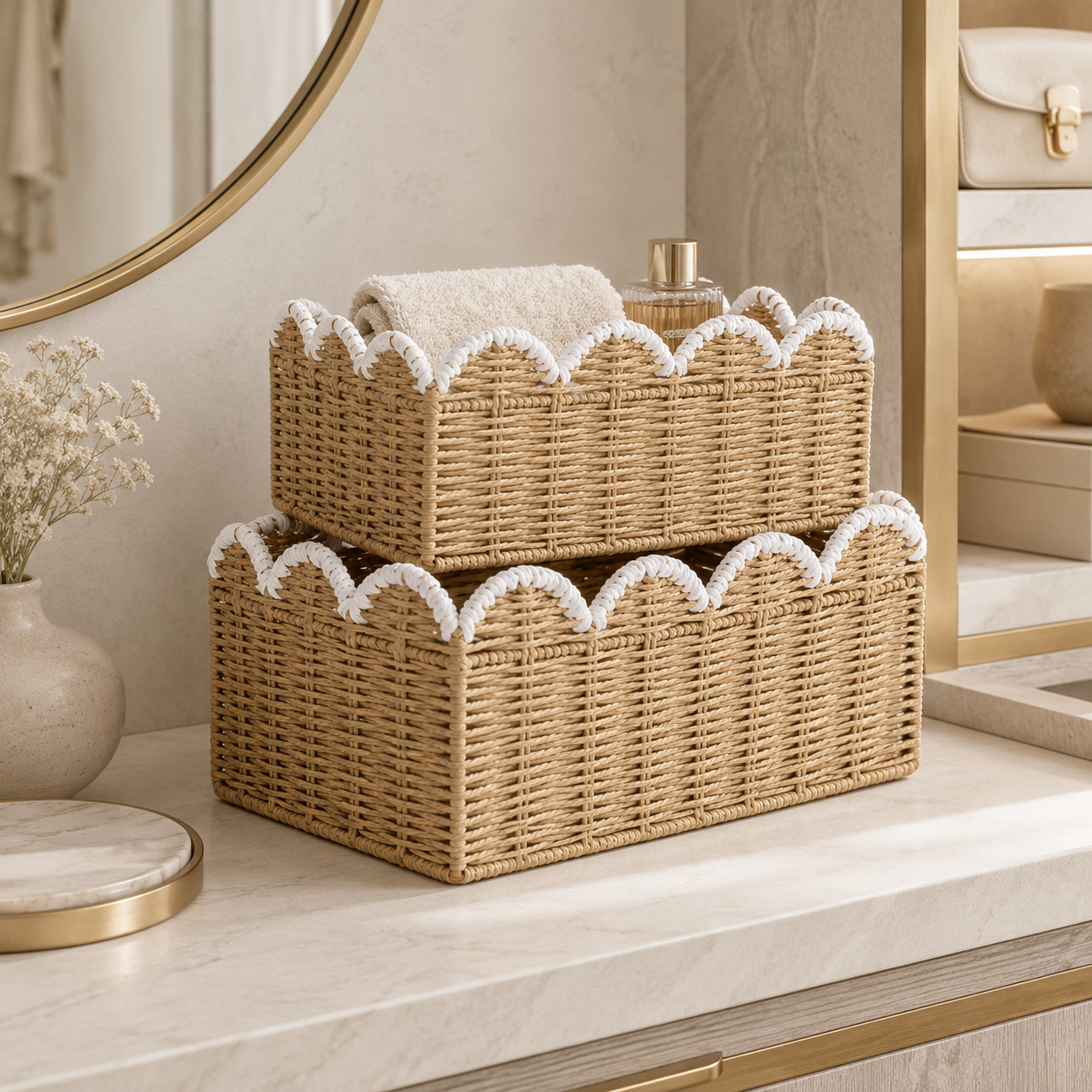 Scalloped Edge Woven Storage Basket size or option view