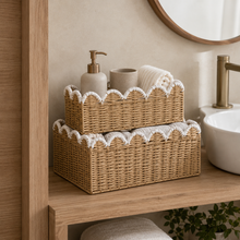 Scalloped Edge Woven Storage Basket tabletop or shelf display