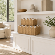Scalloped Edge Woven Storage Basket close-up texture