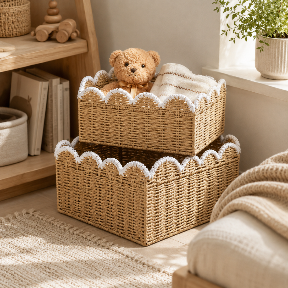 Scalloped Edge Woven Storage Basket grouped product view