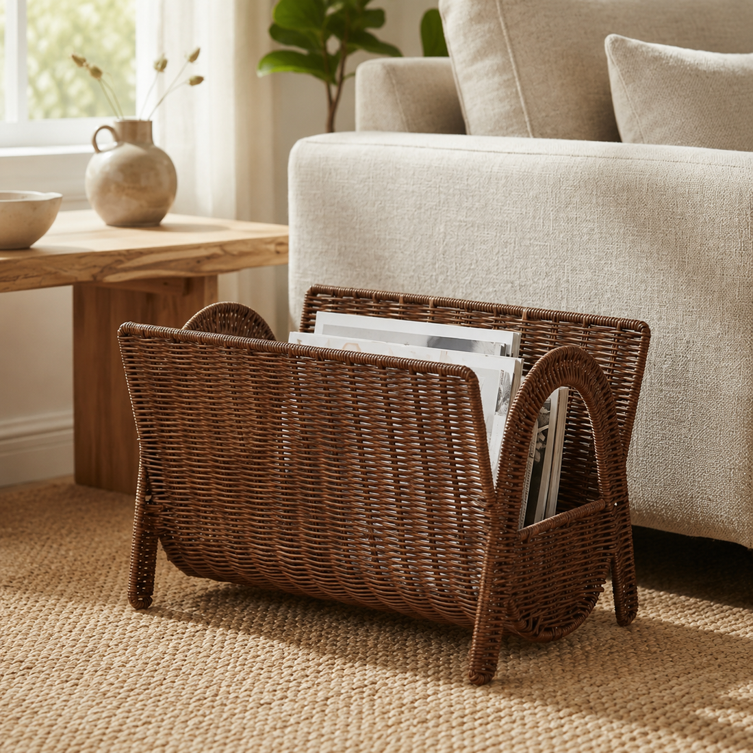 Woven Living Room Basket with Natural Texture woven detail view
