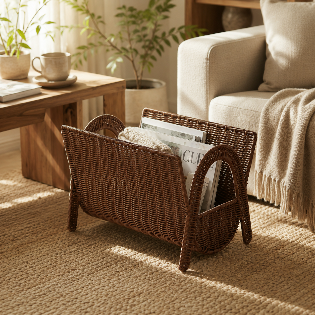 Woven Living Room Basket with Natural Texture size or option view