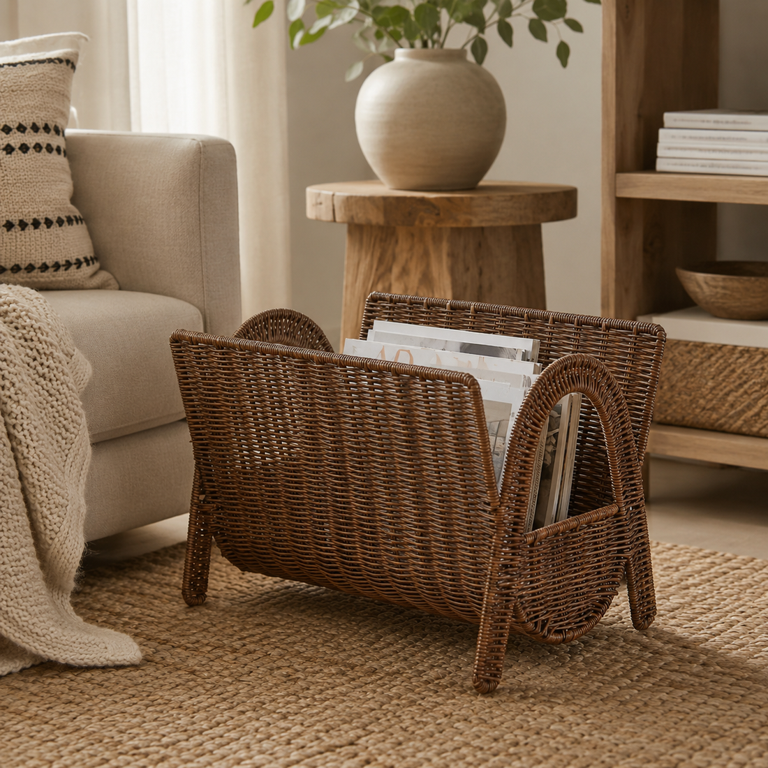 Woven Living Room Basket with Natural Texture tabletop or shelf display