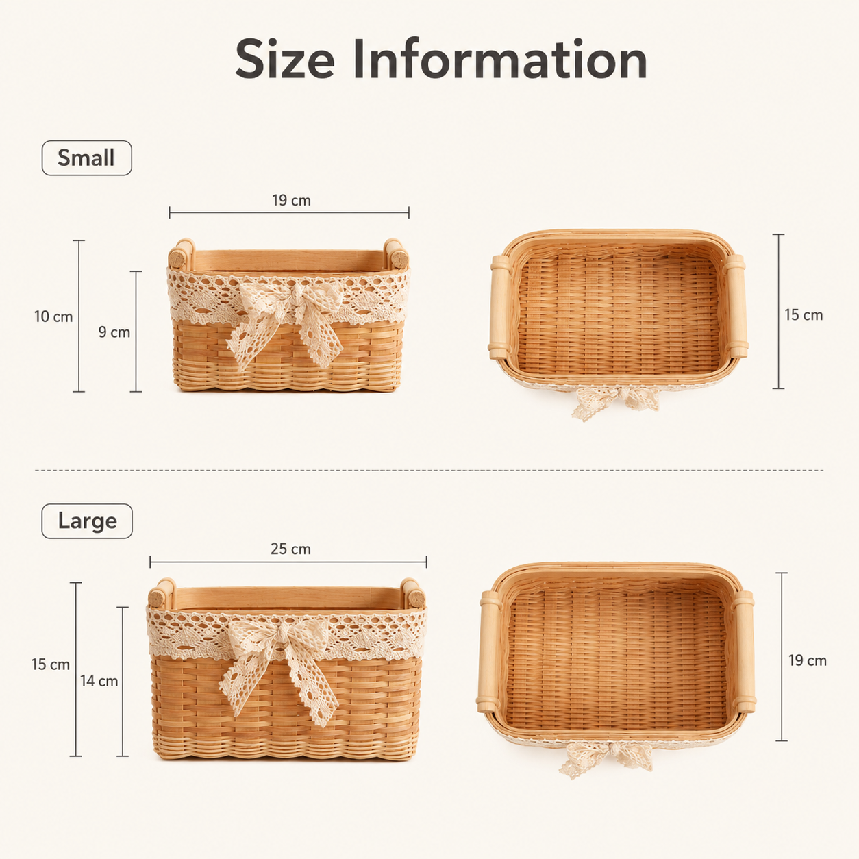 Woven Wood Storage Basket with Lace Bow | 2 Sizes