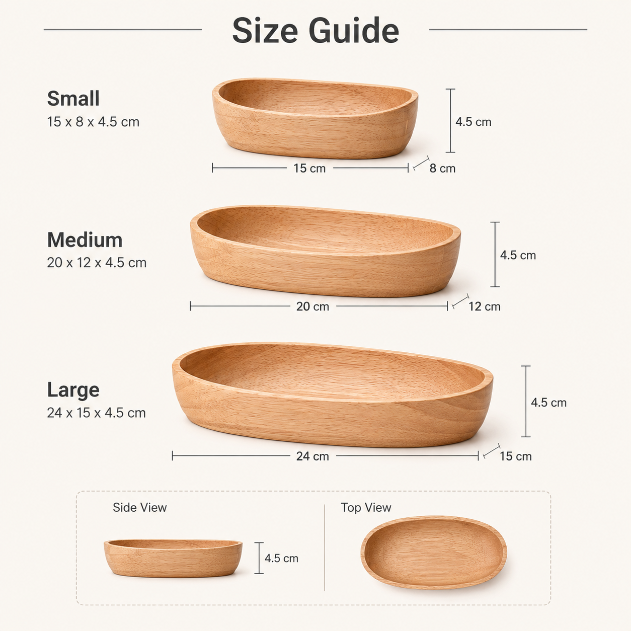 Oval Wooden Catchall Tray | 3 Sizes | Desk Organizer