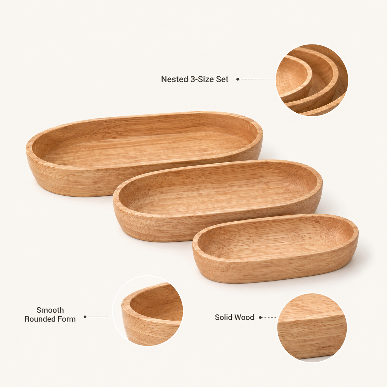 Oval Wooden Catchall Tray | 3 Sizes | Desk Organizer