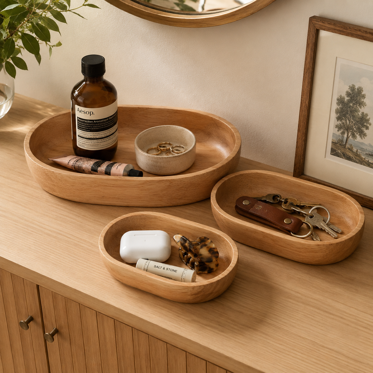 Oval Wooden Catchall Tray | 3 Sizes | Desk Organizer