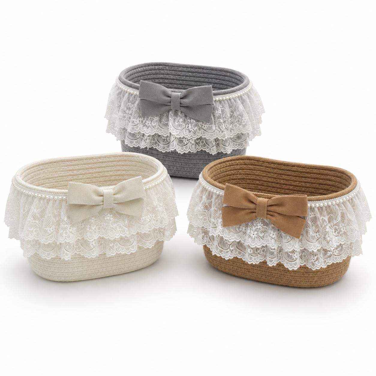Lace Cotton Rope Storage Basket with Bow | 28cm