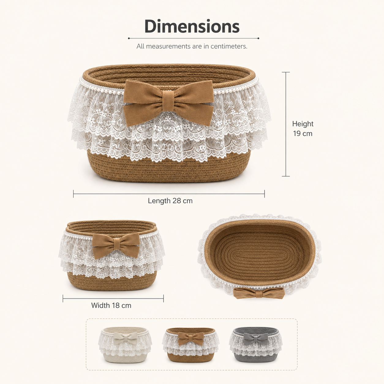 Lace Cotton Rope Storage Basket with Bow | 28cm