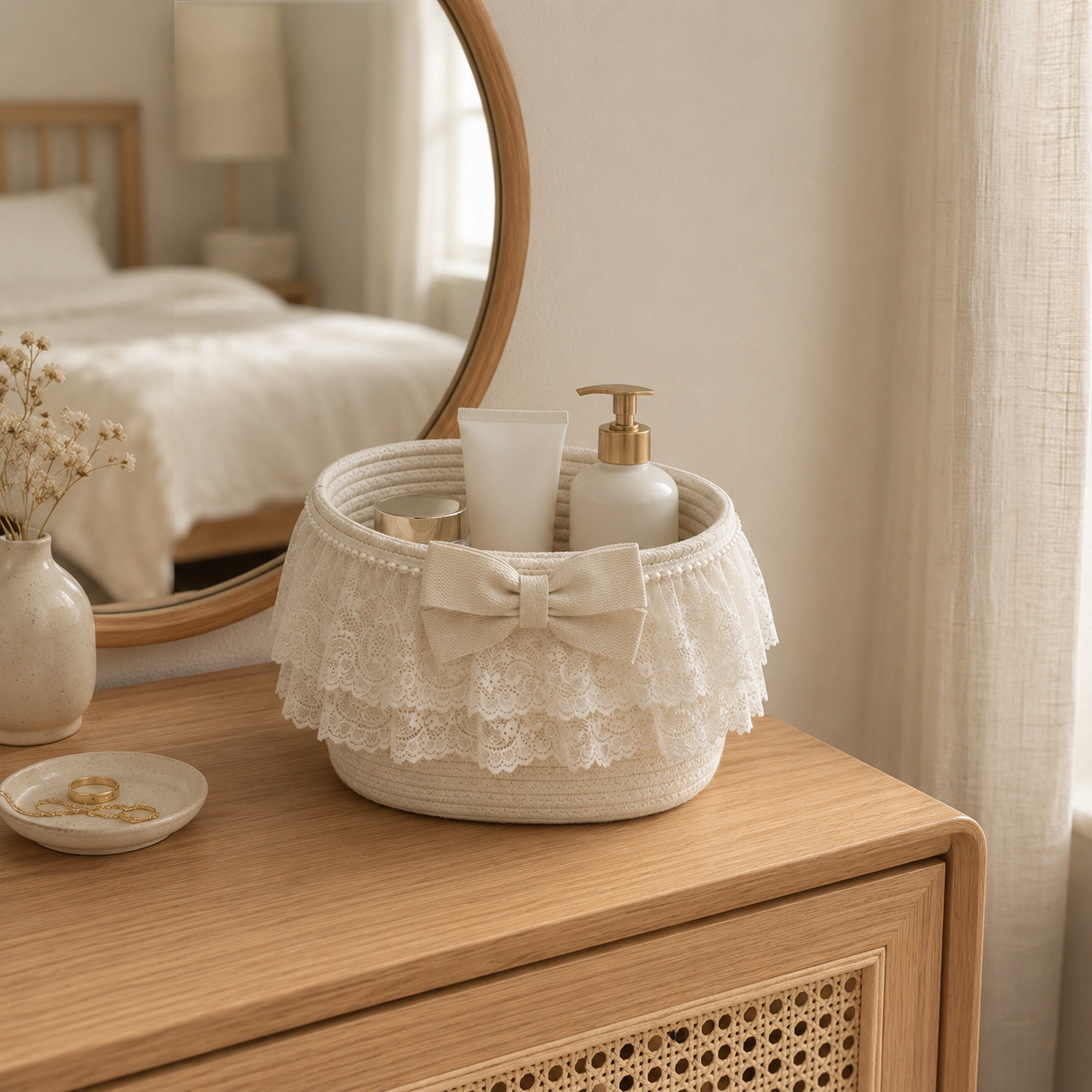 Lace Cotton Rope Storage Basket with Bow | 28cm