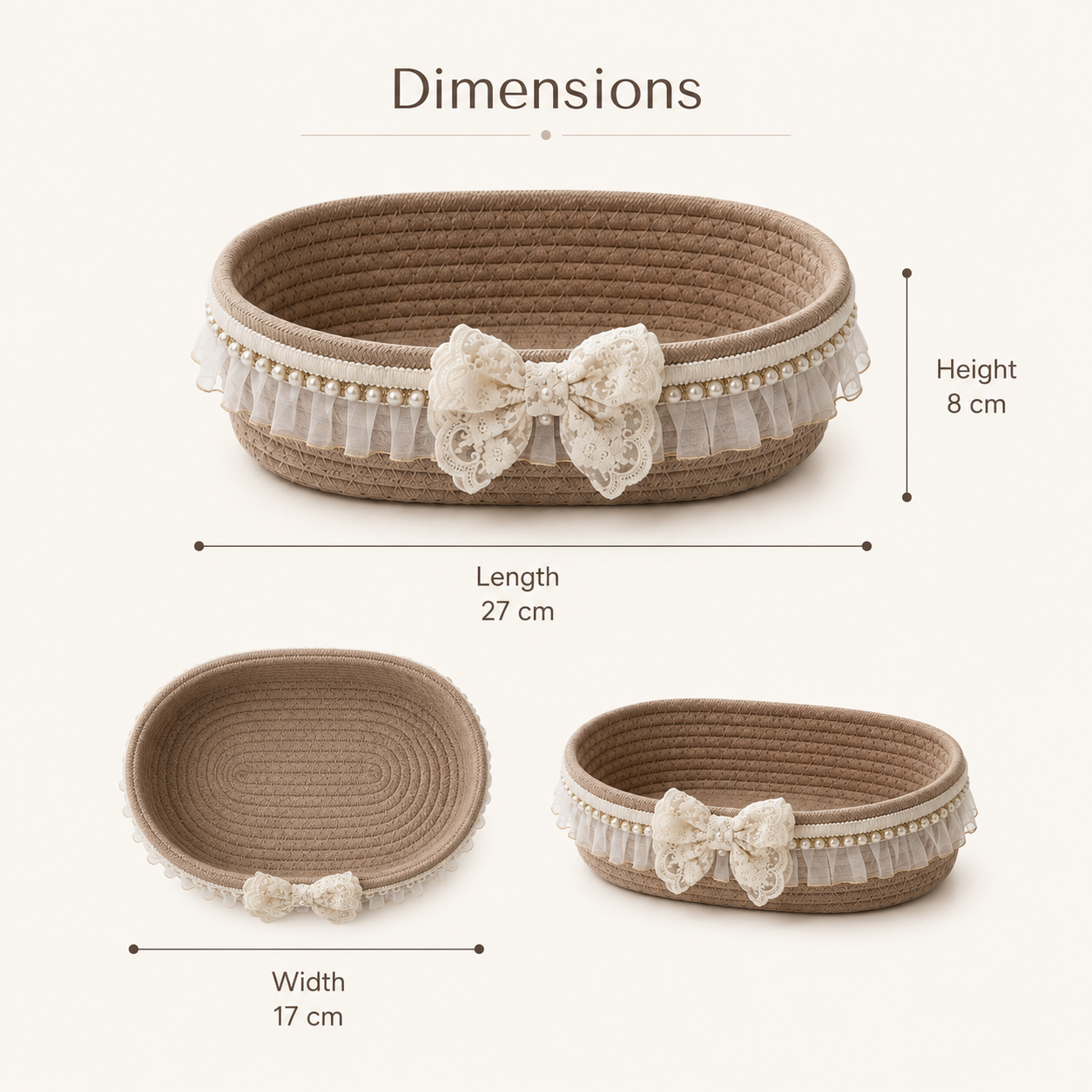 Lace Cotton Rope Storage Basket with Bow | 27cm
