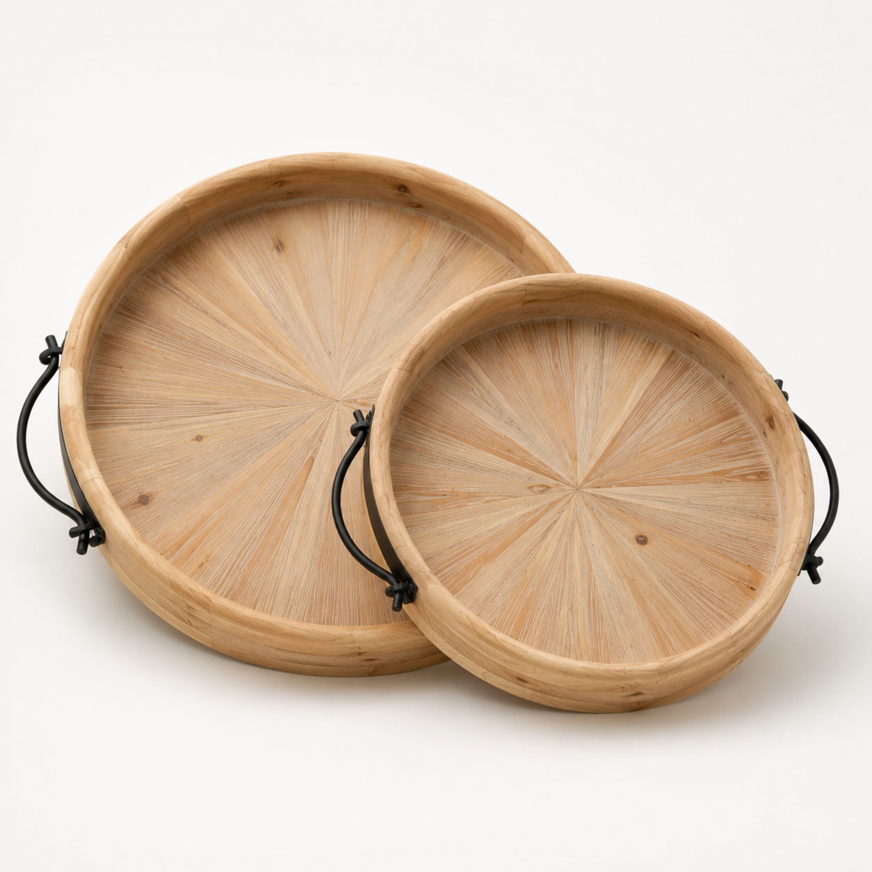Round Wooden Serving Tray with Metal Handles | 2 Sizes