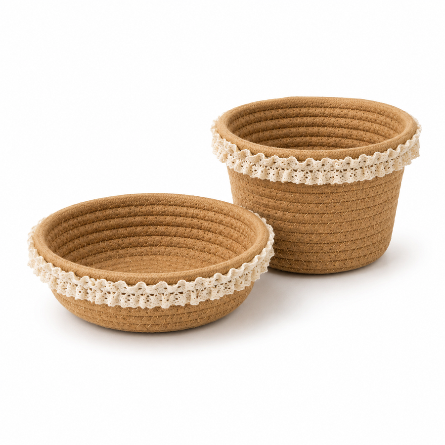 Cotton Rope Storage Basket with Lace Trim | 2 Styles