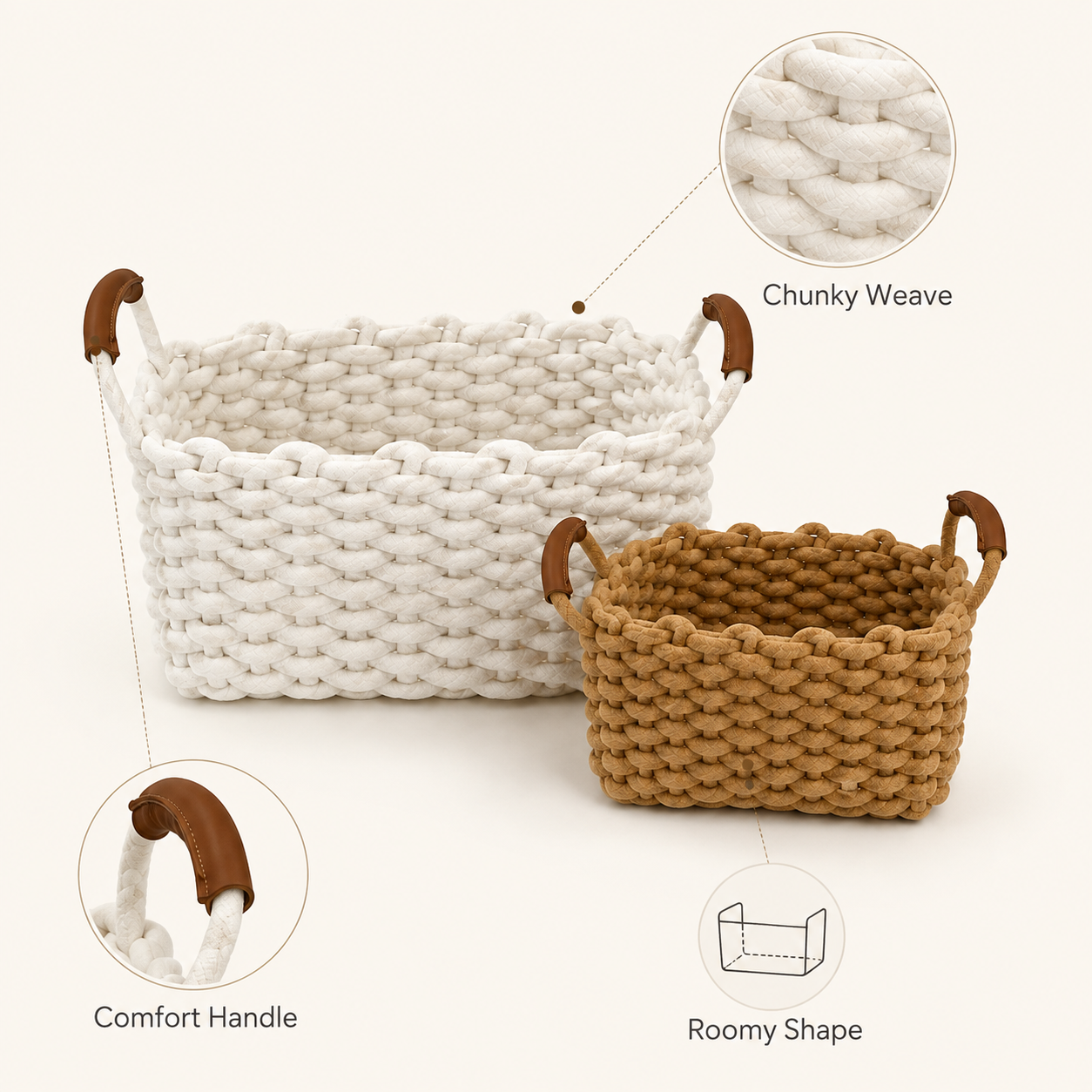 Cotton Rope Storage Basket with Handles | 2 Sizes
