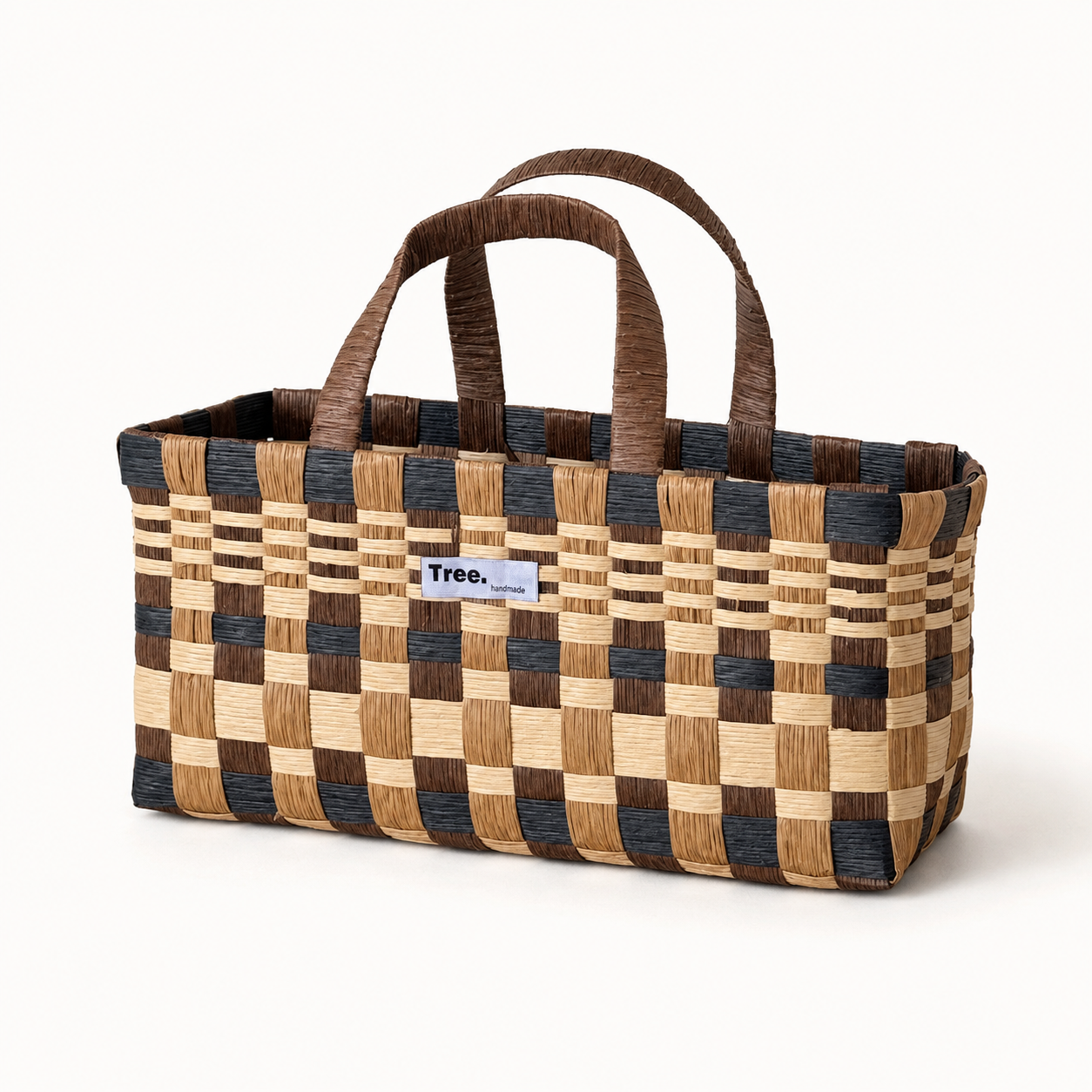 Handwoven Paper Fiber Tote Basket with Handles | 33cm