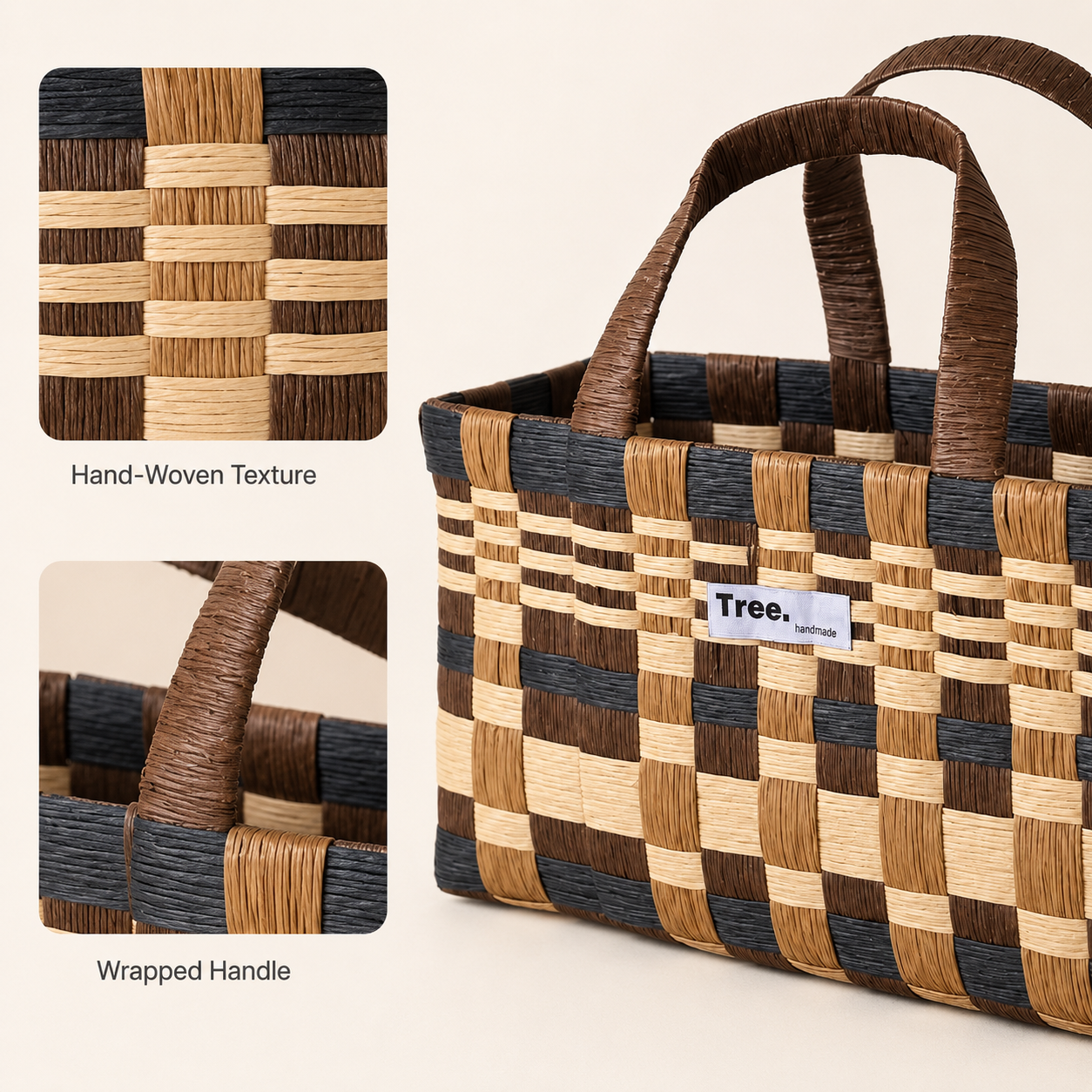 Handwoven Paper Fiber Tote Basket with Handles | 33cm