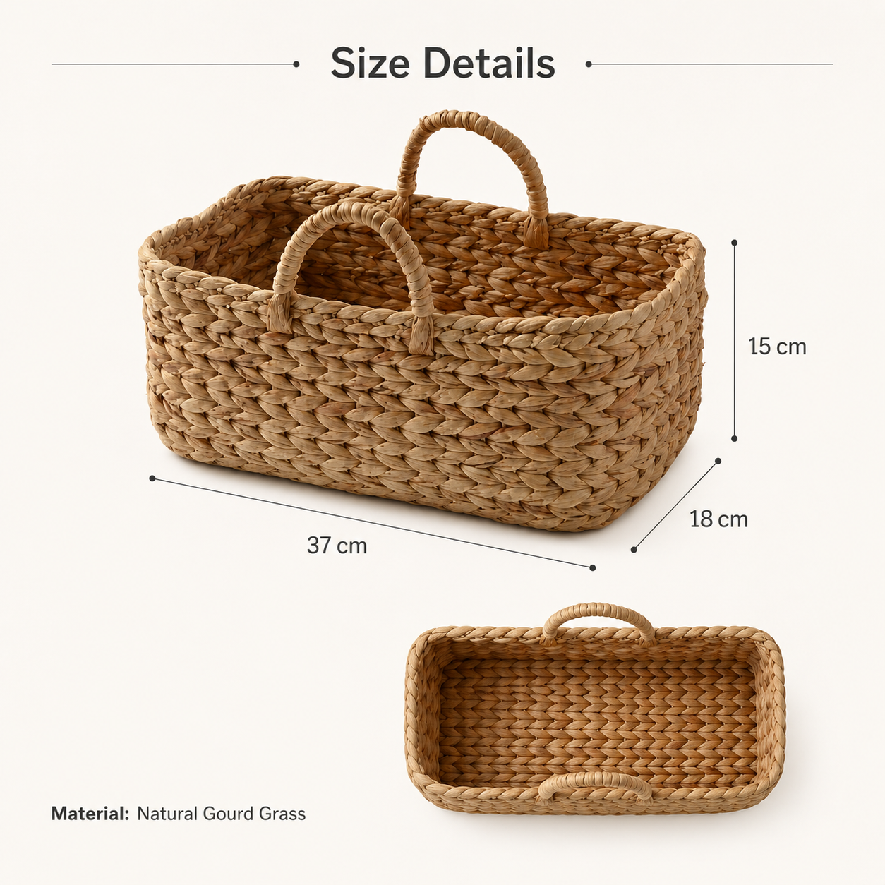 Water Hyacinth Storage Basket with Handles | 37cm