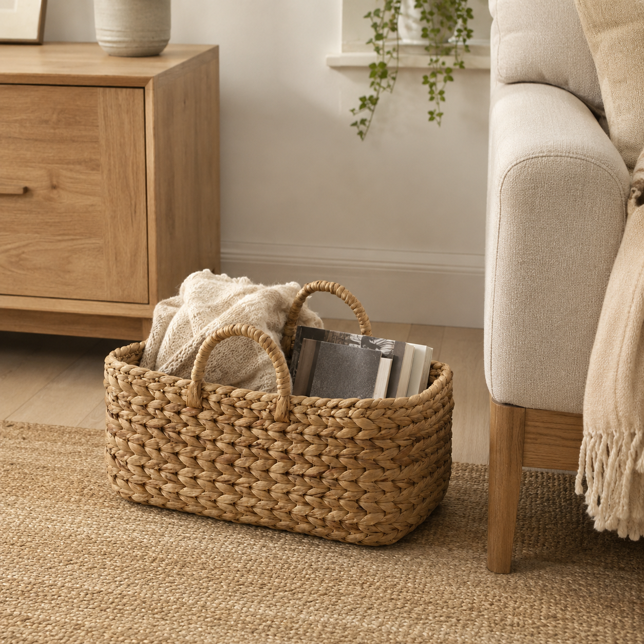Water Hyacinth Storage Basket with Handles | 37cm
