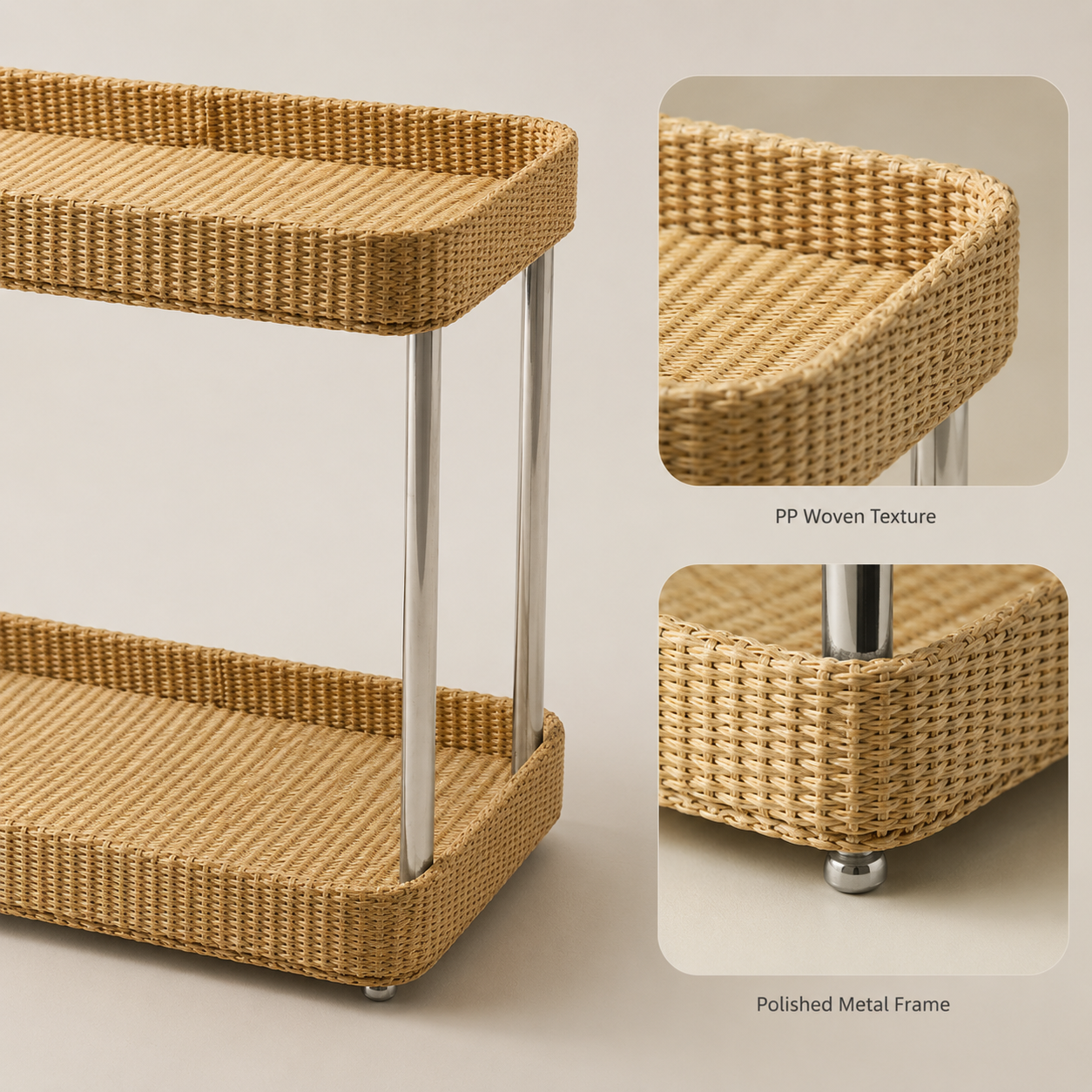 2-Tier Woven Storage Rack with Grass Woven Trays | Countertop Organizer