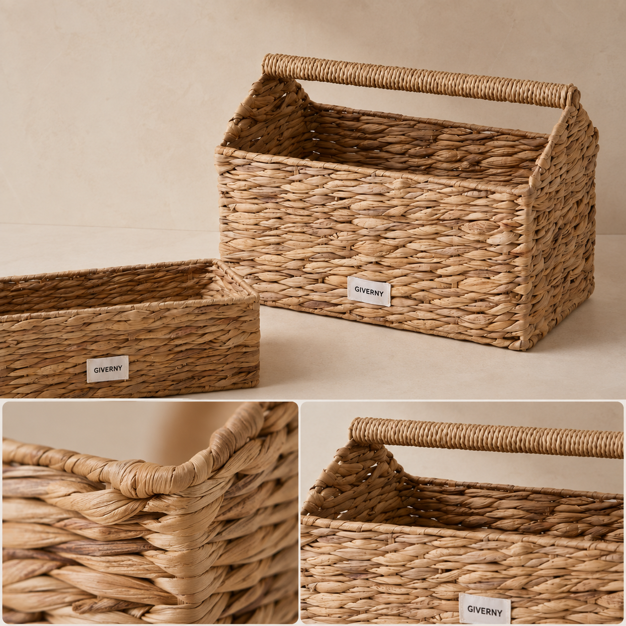 Woven Rectangular Storage Basket with Handle | 2 Sizes