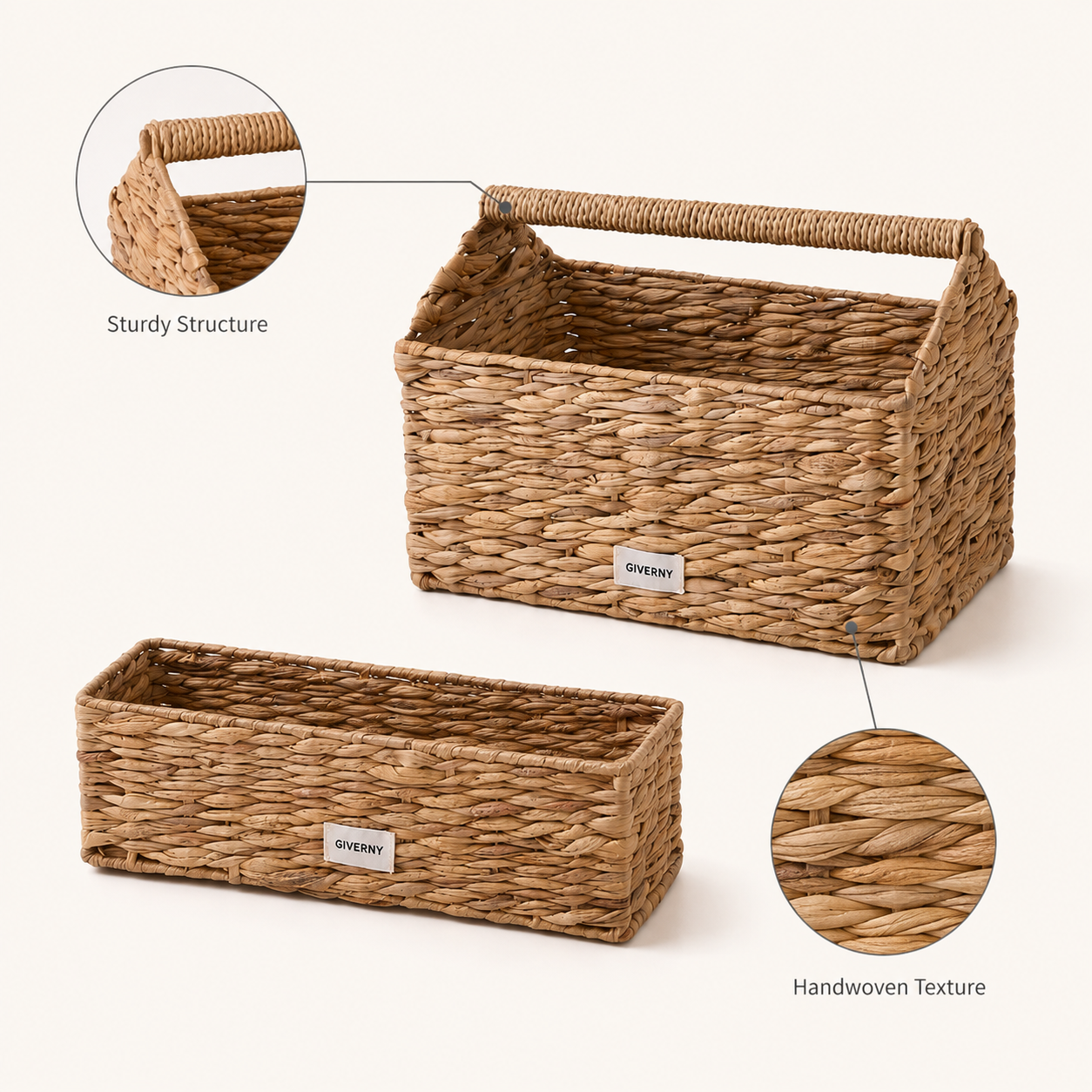 Woven Rectangular Storage Basket with Handle | 2 Sizes
