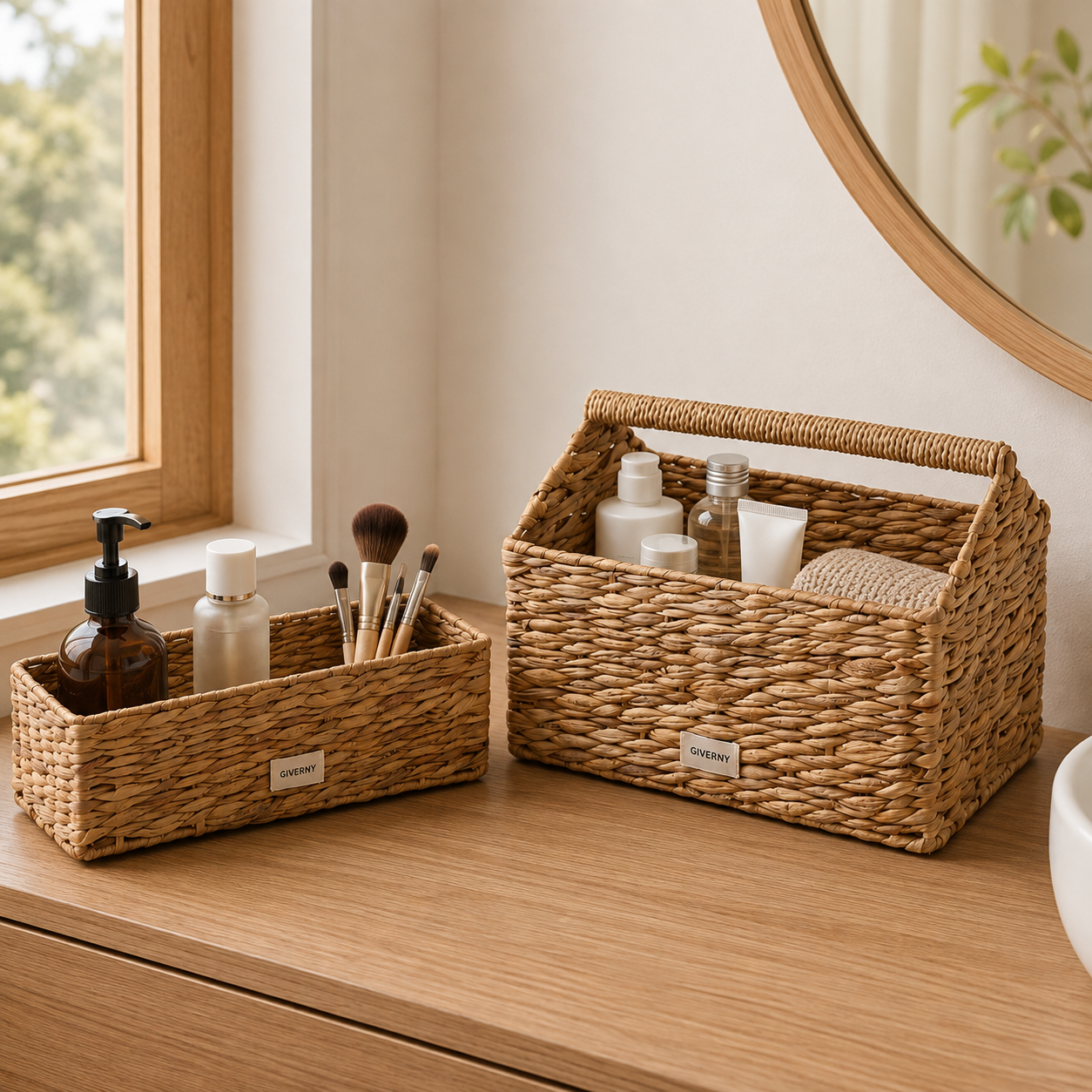 Woven Rectangular Storage Basket with Handle | 2 Sizes