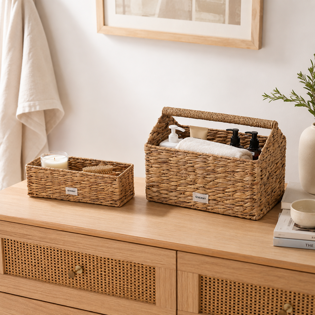 Woven Rectangular Storage Basket with Handle | 2 Sizes