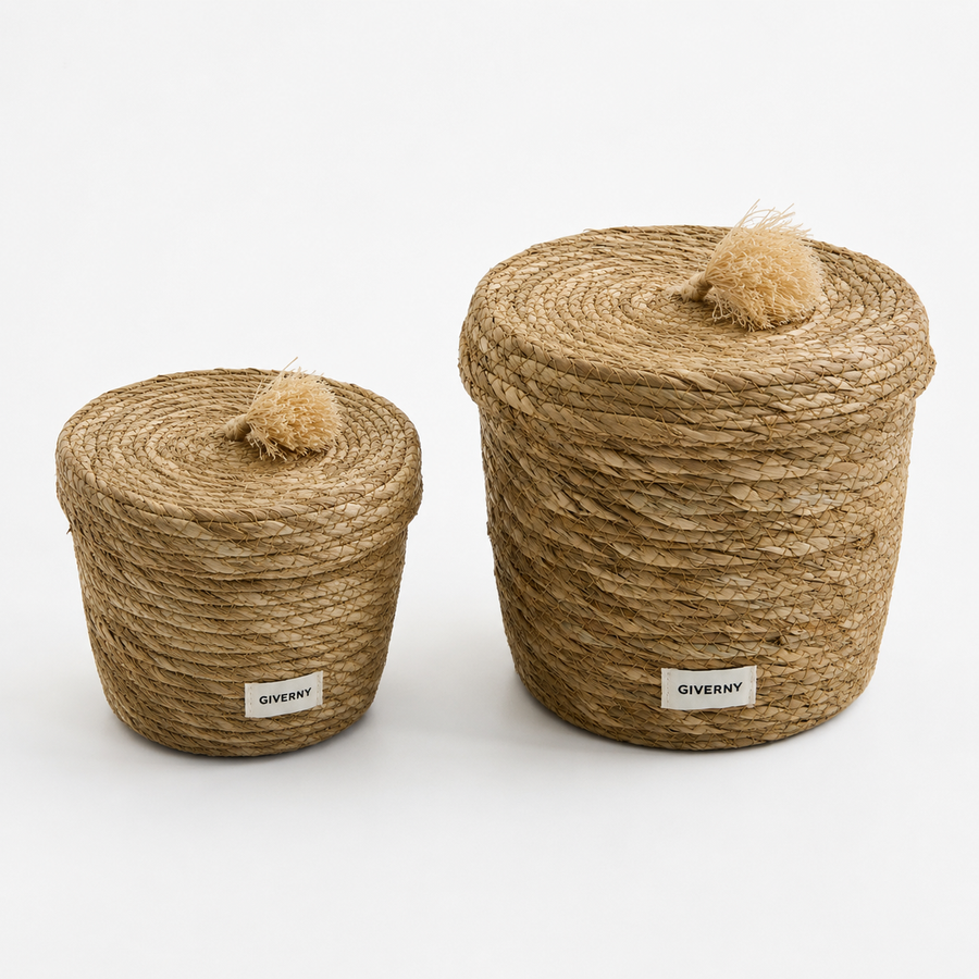 Woven Storage Basket with Lid | Natural Grass, 2 Sizes